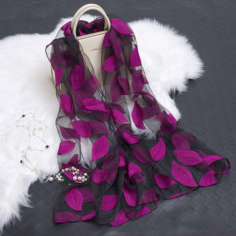 Cut flowers hollow silk scarf - Minihomy