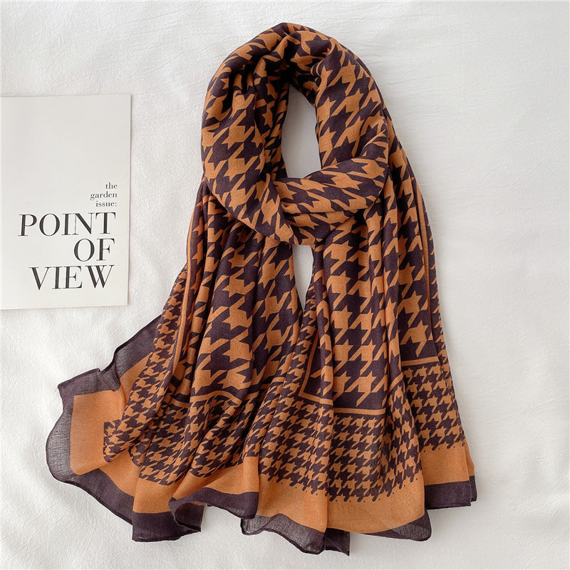 Fake Travel Shawl Geometric Plaid Scarf - Minihomy