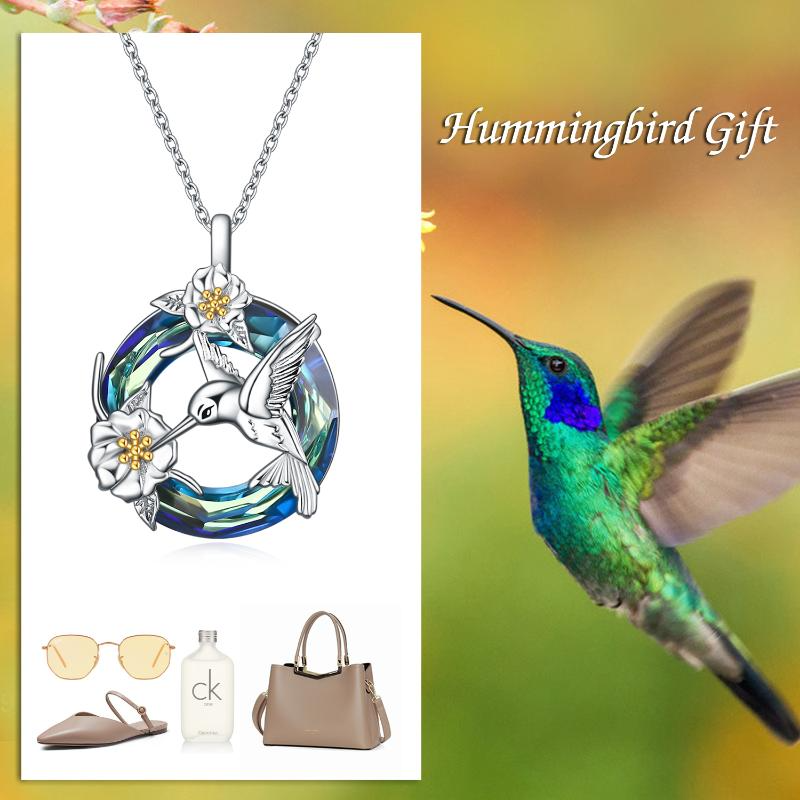 Hummingbird Necklace with Blue Crystal Gifts for Women Sterling Silver - Minihomy