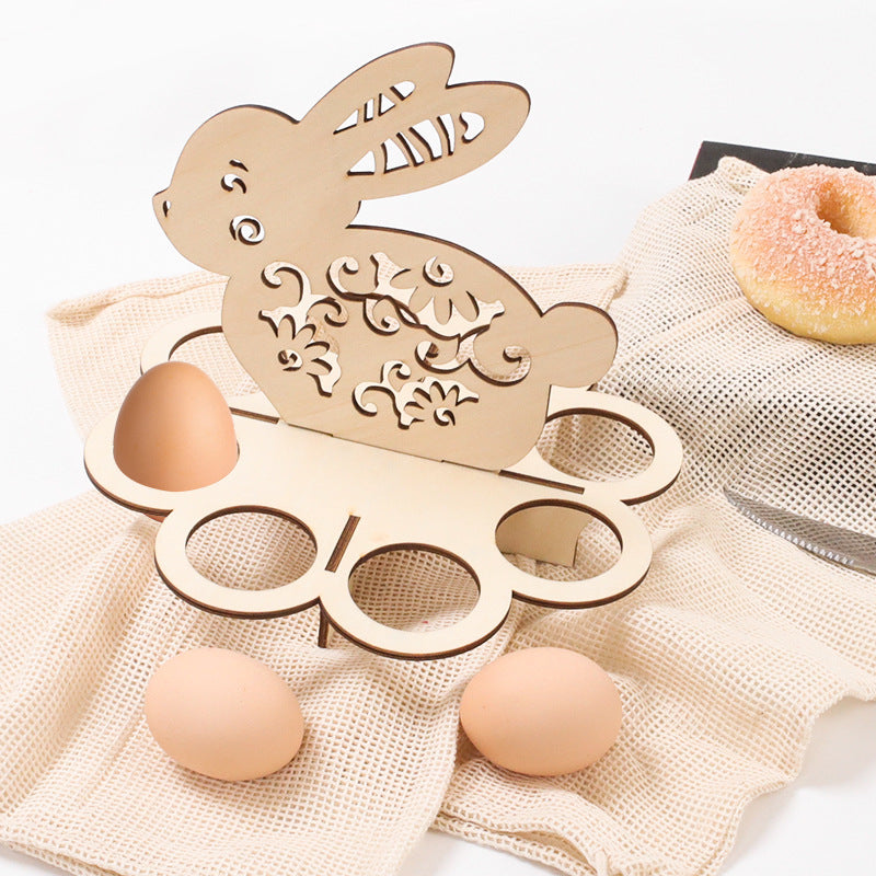 Eight Hole Easter Wooden Bunny Egg Rack - Minihomy