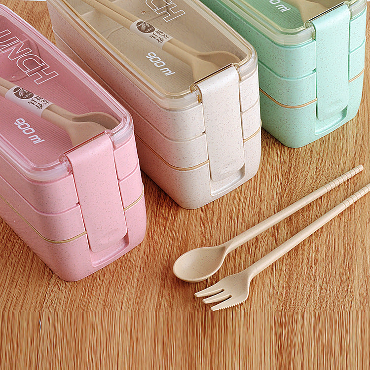 Three-layer Wheat Stalk Separated Bento Lunch Box