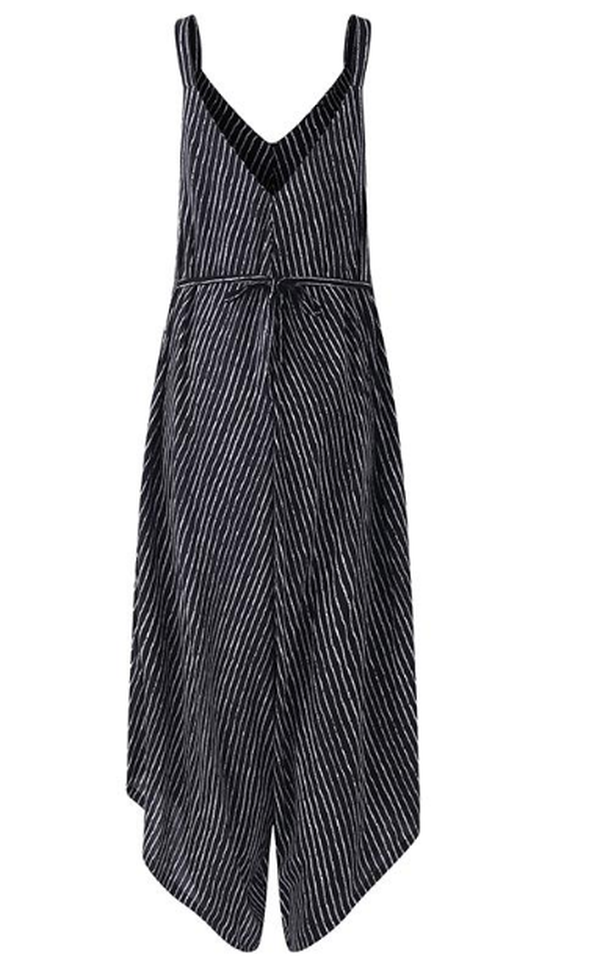 Light Ripe Women's Striped Suspenders Loose One-piece Cropped Pants - Minihomy