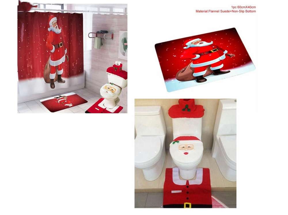 Merry Christmas Bathroom Curtain Santa Claus Toilet Seat Christmas Decorations - Minihomy