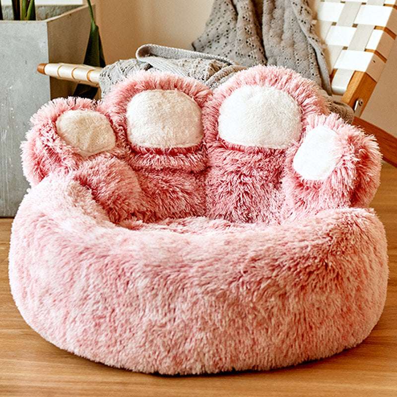 Cozy Bear Paw Pet Bed - Long Plush Round Cat and Dog Mat for Deep, Warm Sleep - Minihomy