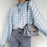 Houndstooth knit casual retro pullover sweater - Minihomy