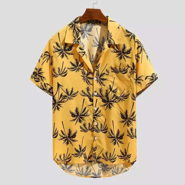 Hawaiian Holiday Print Button Casual Short Sleeve Shirt - Minihomy