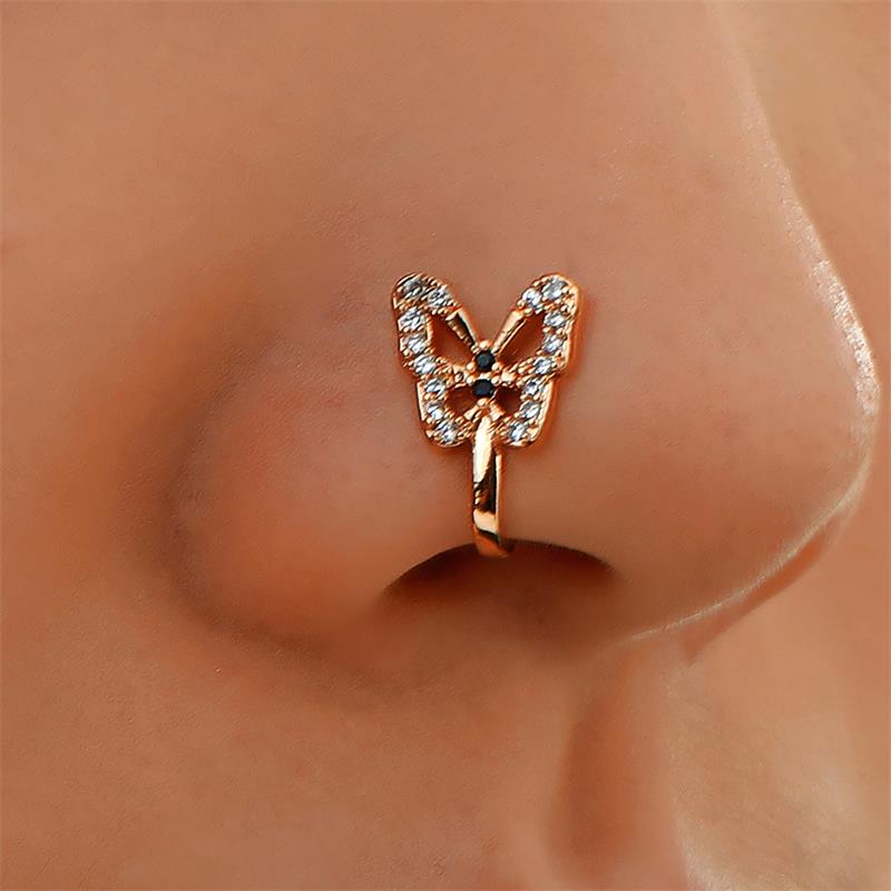 Personalized U-Shaped Diamond-Studded Butterfly Non-Hole Nose Clip - Minihomy