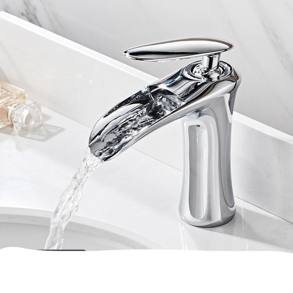 Full copper black and white hot and cold waterfall faucet - Minihomy