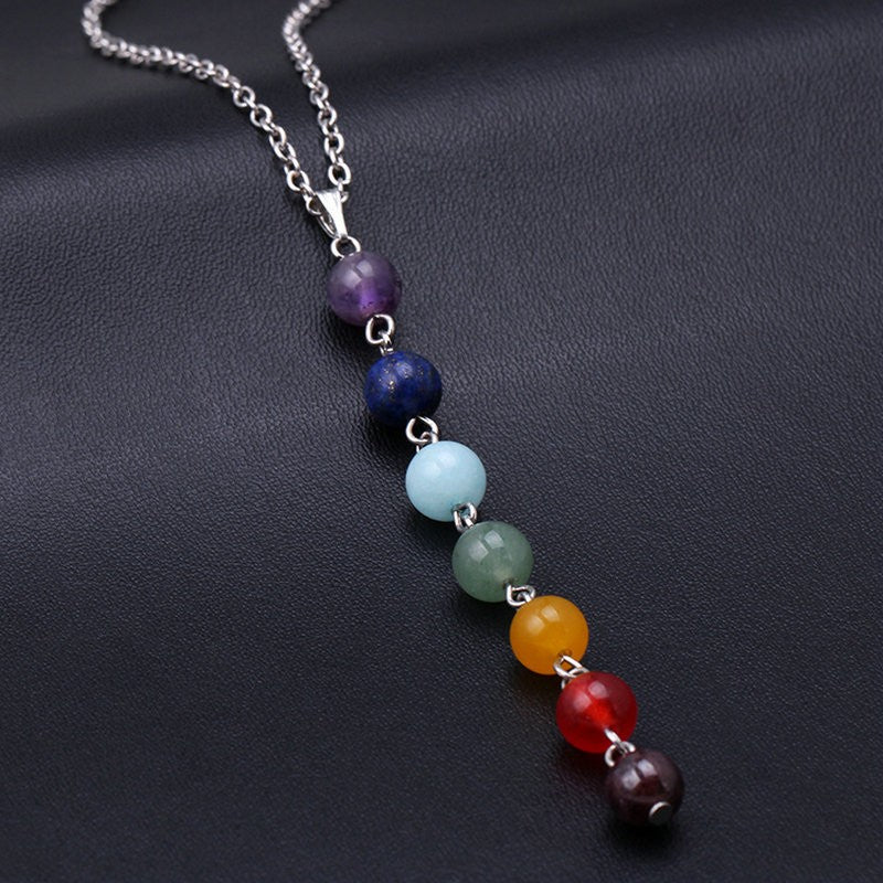 Chakra Gem Stone Beads Pendant Necklace - Minihomy