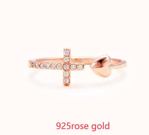 S925 Sterling Silver Love Cross Women's Open Ring