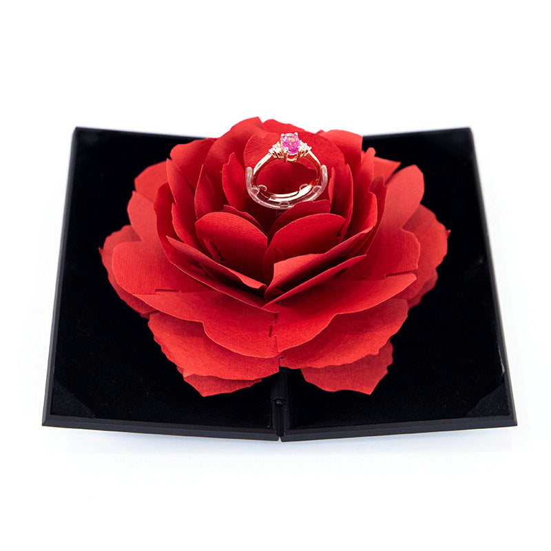 3D Love Box Heart-shaped Rose Flower Rotating Ring Box - Minihomy