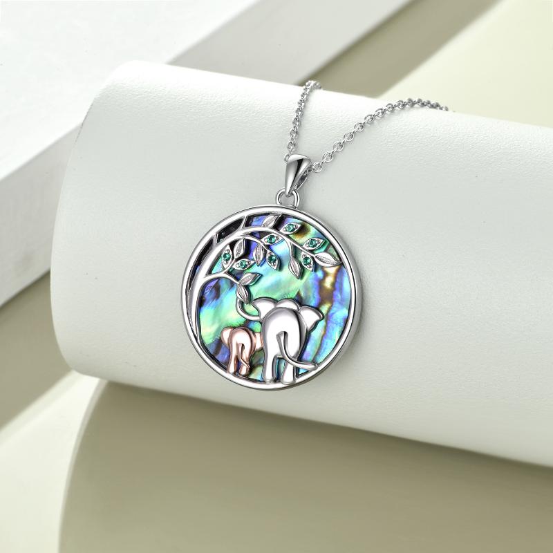 Elephant Necklace Mothers Day Gifts for Women Sterling Silver Elephant with Alabone Shell Tree of Life Necklace Jewelry - Minihomy