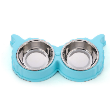 Pet Dog Bowl Puppy Cat Bowl Water Food Storage Feeder Non-toxic PP Resin Stainless Steel Combo Rice Basin 3 Colors - Minihomy