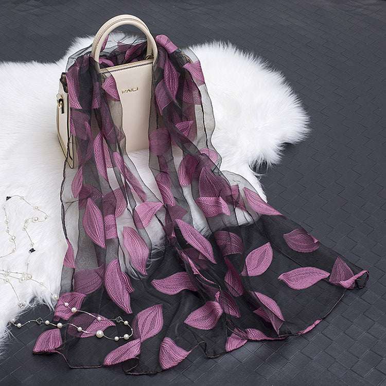 Cut flowers hollow silk scarf - Minihomy