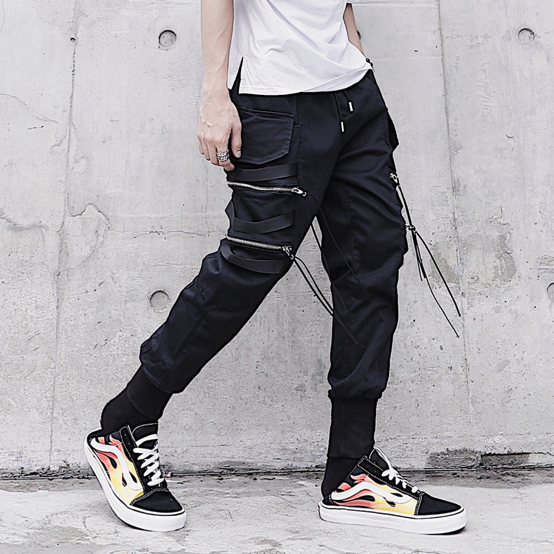 Joggers Pants Men Ribbons Pocket Cargo Trousers Feet casual pants - Minihomy