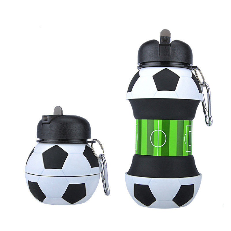 Football Soccer Silicone Water Bottle with Straw Foldable Collapsible Travel Non-toxic Bottles Innovating Camping - Minihomy