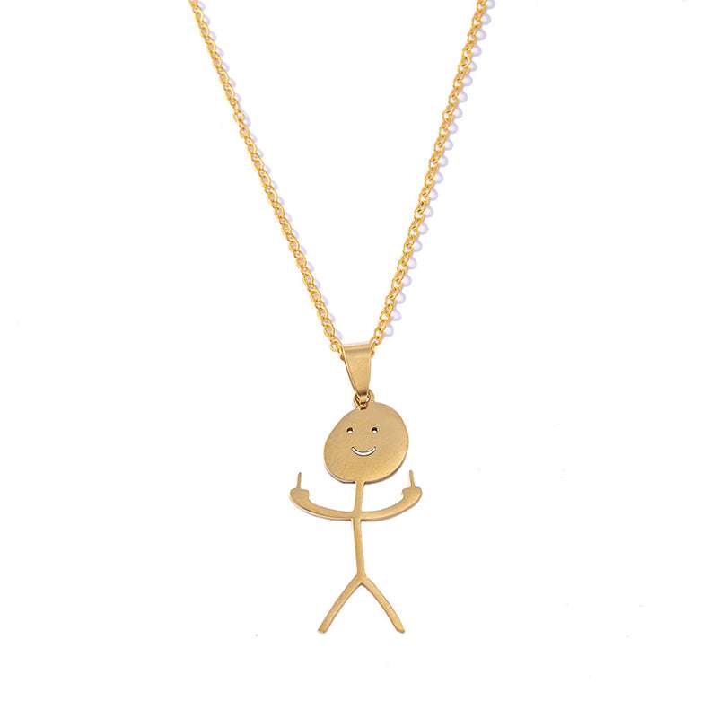 Funny Doodle Necklace Hip Hop Smiley Stick Figure Pendant Hand Gesture Middle Finger Necklaces - Minihomy