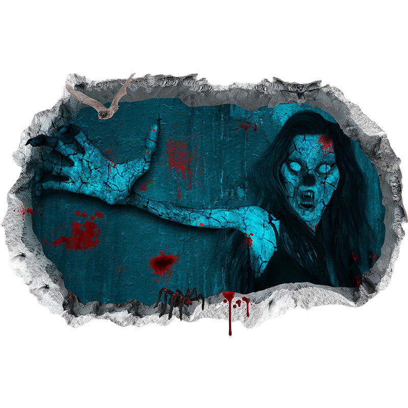 Halloween Horror Woman Bloody Handprint Decorative Wall Sticker - Minihomy