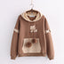 Hooded Bear Embroidery Plus Velvet Sweater Loose And Thin Coat Women - Minihomy