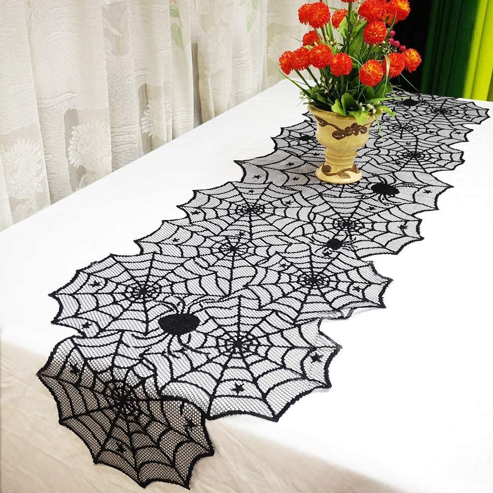 Halloween Table Cloth Black Lace Cover Table Runner Spiderweb Fireplace Scarf - Minihomy