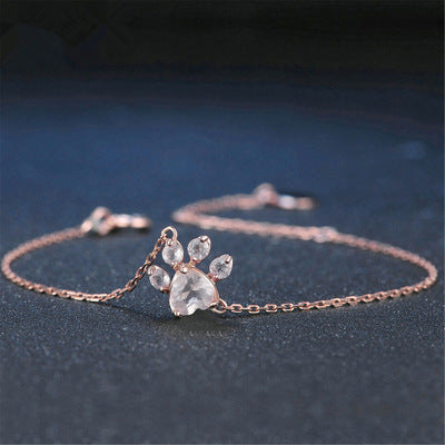 Pink diamond footprint bracelet temperament sweet hand jewelry - Minihomy