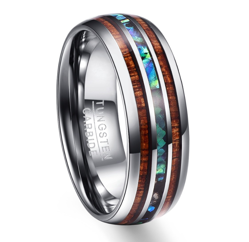 Acacia Wood Abalone Shell Tungsten Steel Ring - Minihomy