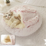 Pet Bed Round Plush Warm Bed House Soft Long Plush Bed  2 In 1 Bed - Minihomy