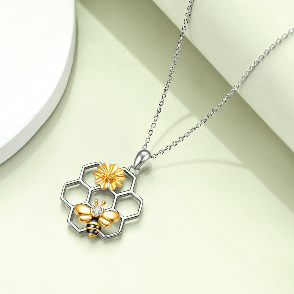 Sterling Silver Honeycomb Cute Flower Pendant Necklaces for Women for Her