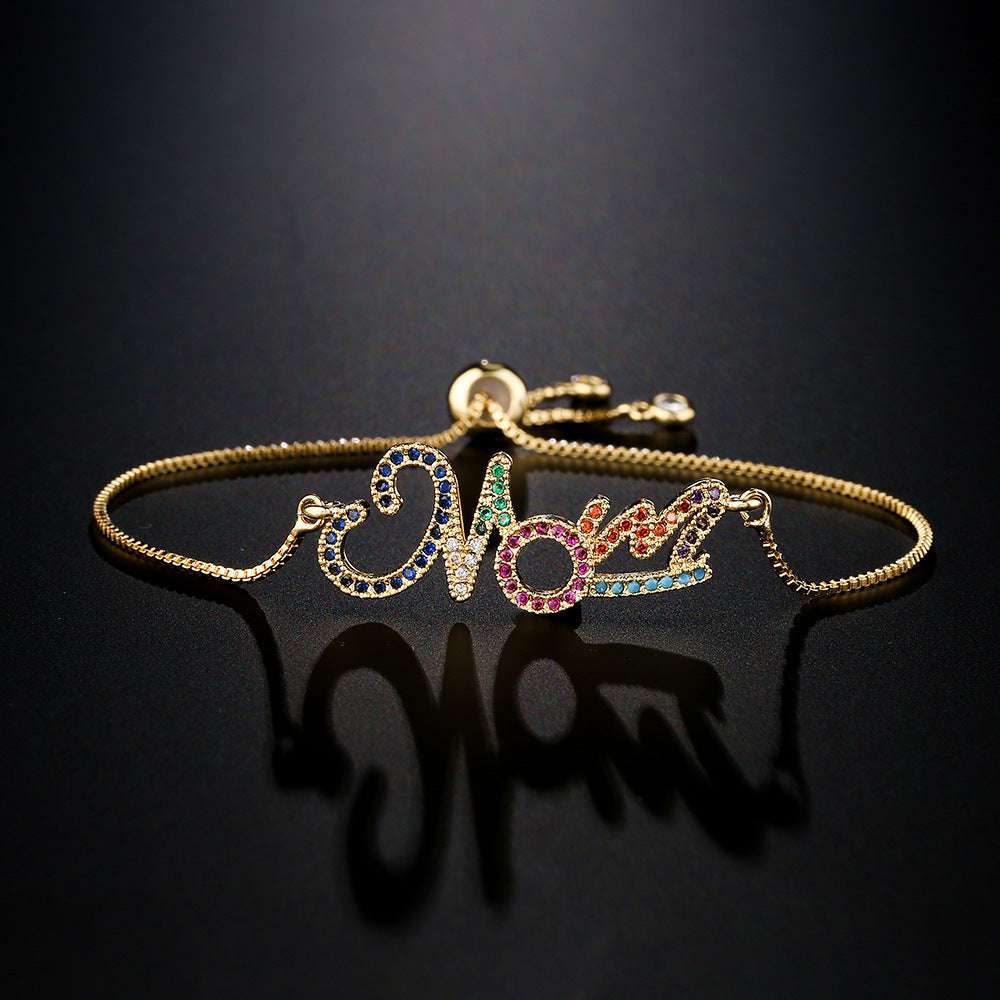 Gold Bracelet Personalized Color Zirconium MOM Jewelry Gift - Minihomy