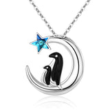 925 Sterling Silver Family Mother Child Heart Pendant Cute Animal Penguin Jewelry - Minihomy