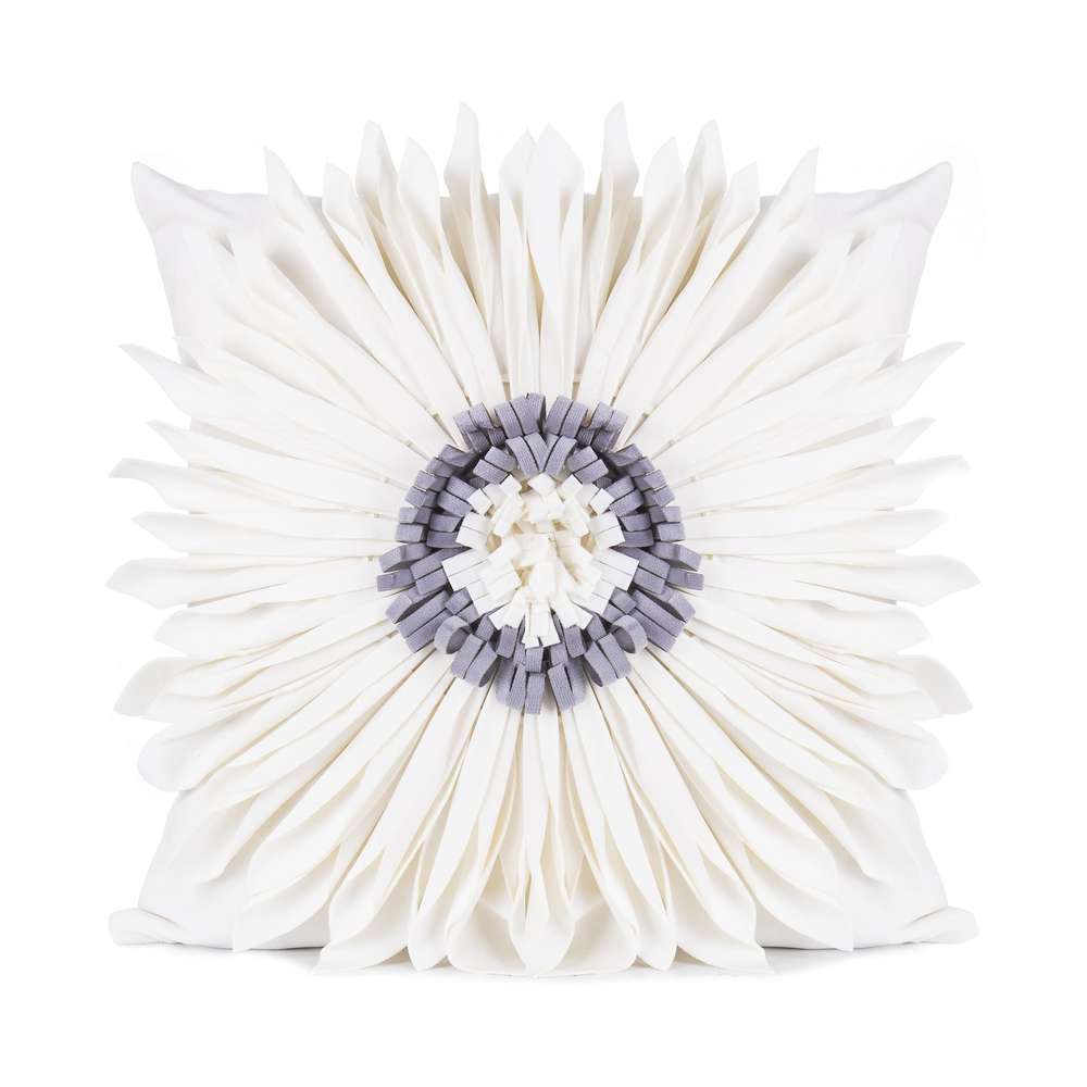 Modern Style White Throw Pillows Velvet Stitching 3D Chrysanthemum Cushion Waist Pillow Blue Cushion Case - Minihomy