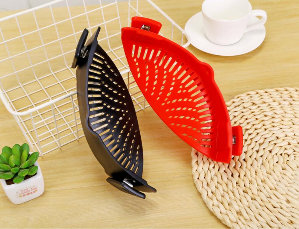 Silicone Clip-on Pot Pan Bowl Funnel Oil Strainer Creative Rice Washing Colander for Draining Liquid Fits All Pot Size