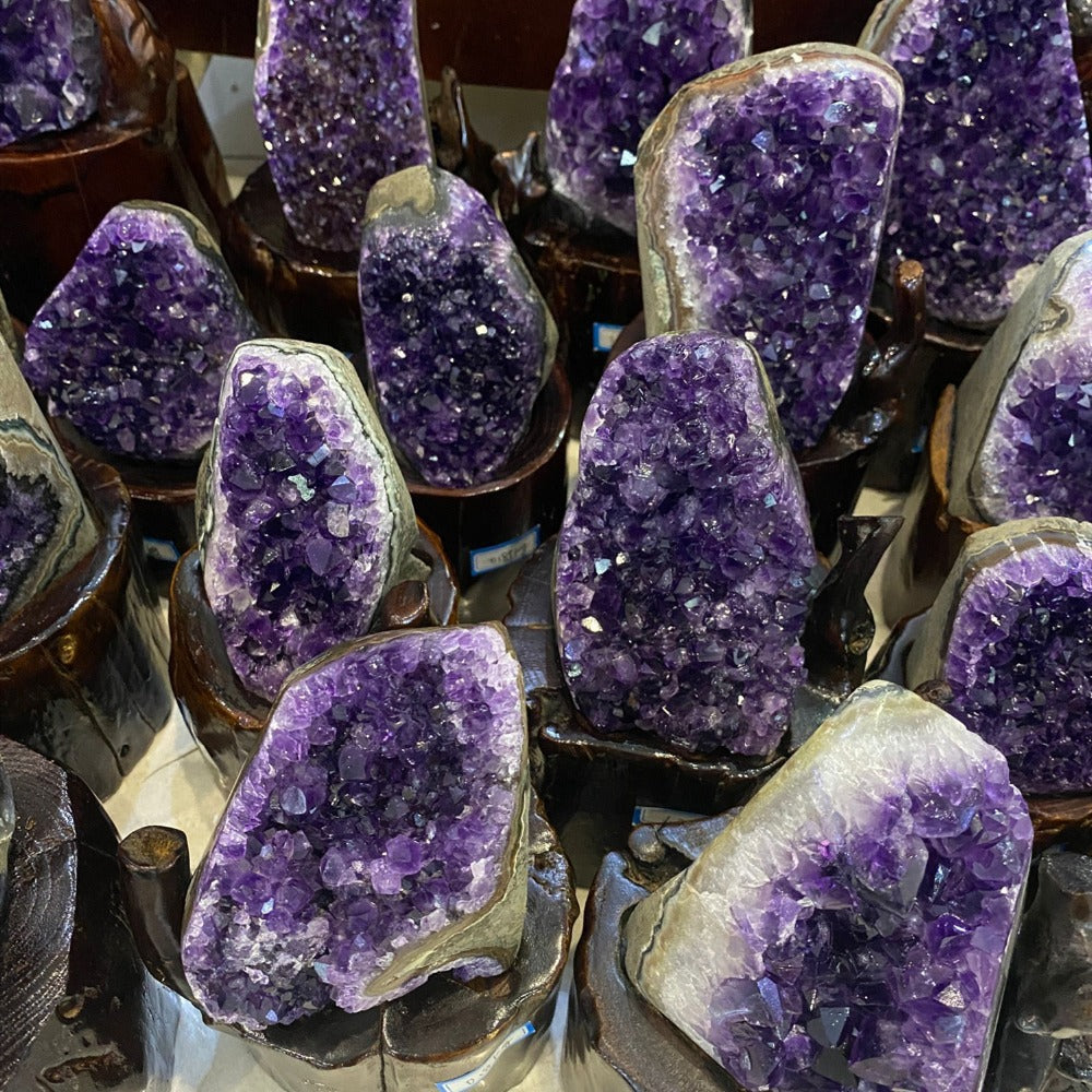 Natural Ametista Amethyst Geode Quartz Cluster Crystal Specimen Energy Healing Thunder Egg - Minihomy