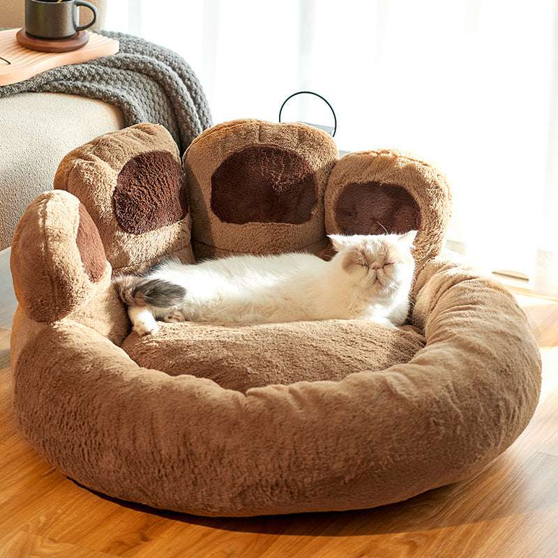 Cozy Bear Paw Pet Bed - Long Plush Round Cat and Dog Mat for Deep, Warm Sleep - Minihomy