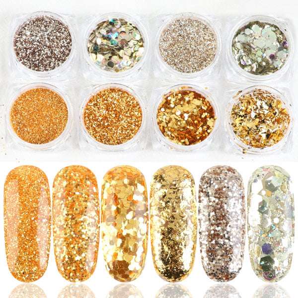 8 Box Mix Glitter Nail Art Powder Flakes Set - Minihomy