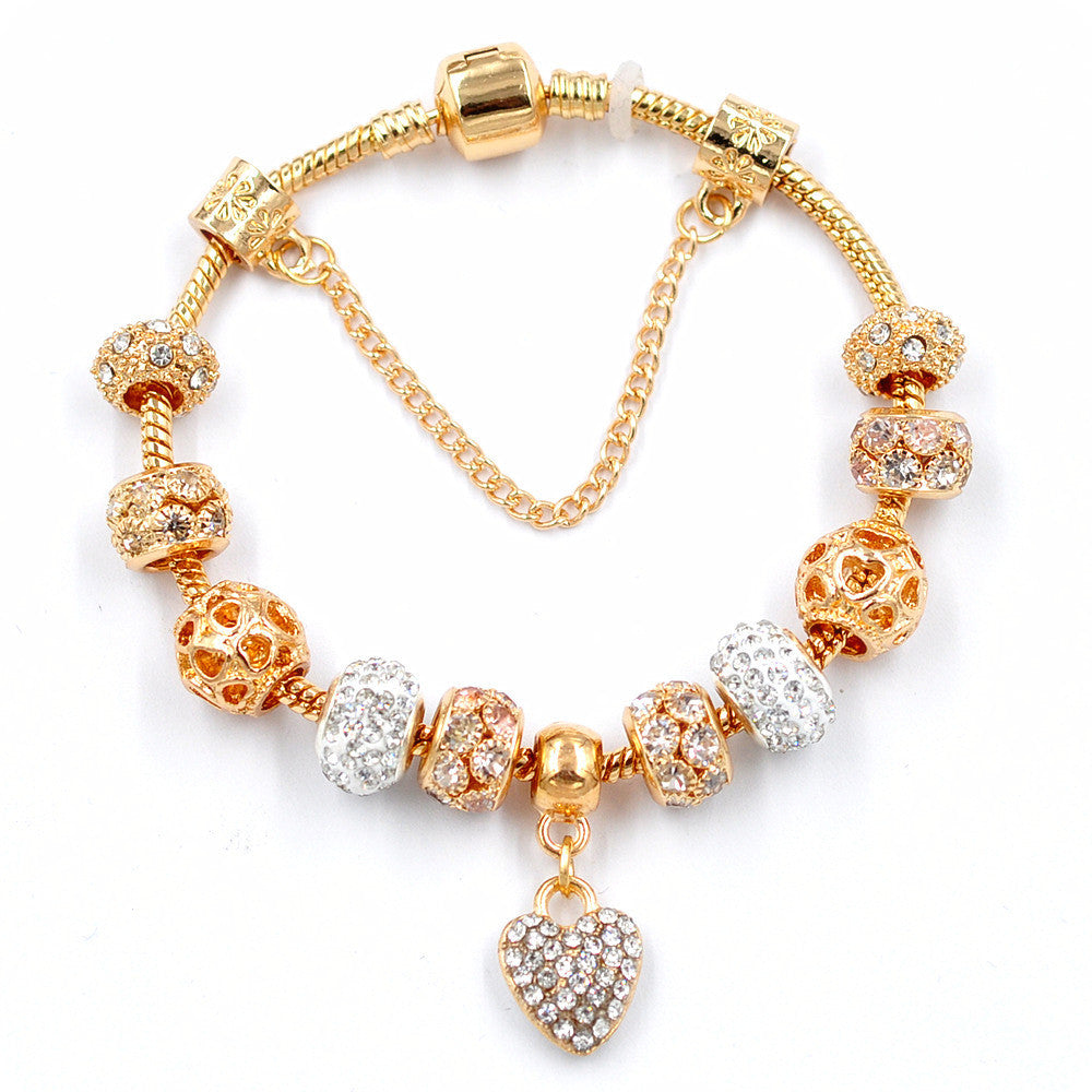 Gold Snake Chain Crystal Heart Bracelet - Minihomy