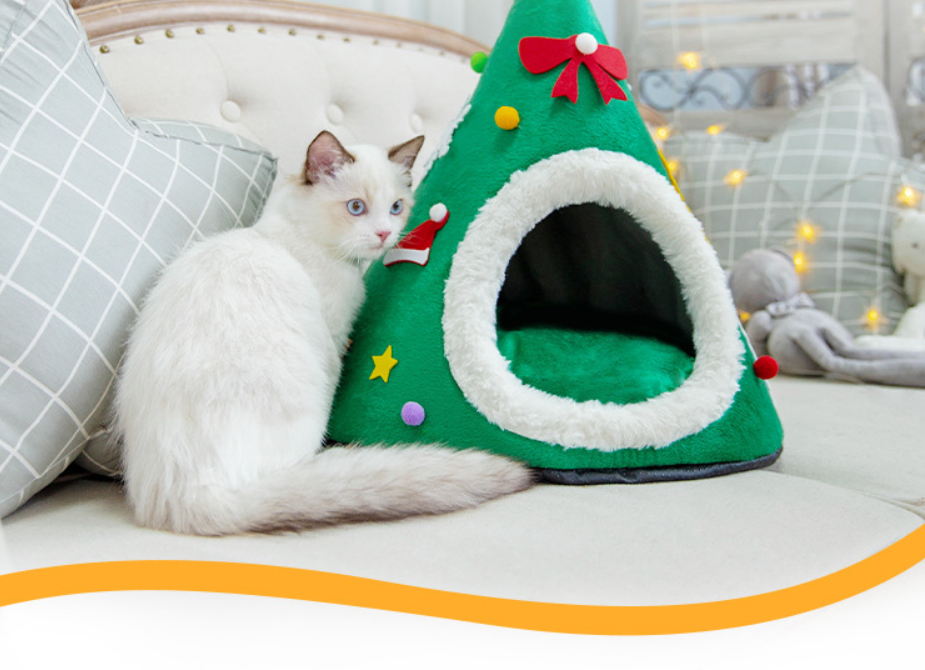 Autumn And Winter Warm Cat Nest Christmas Hat Shape Sponge - Minihomy