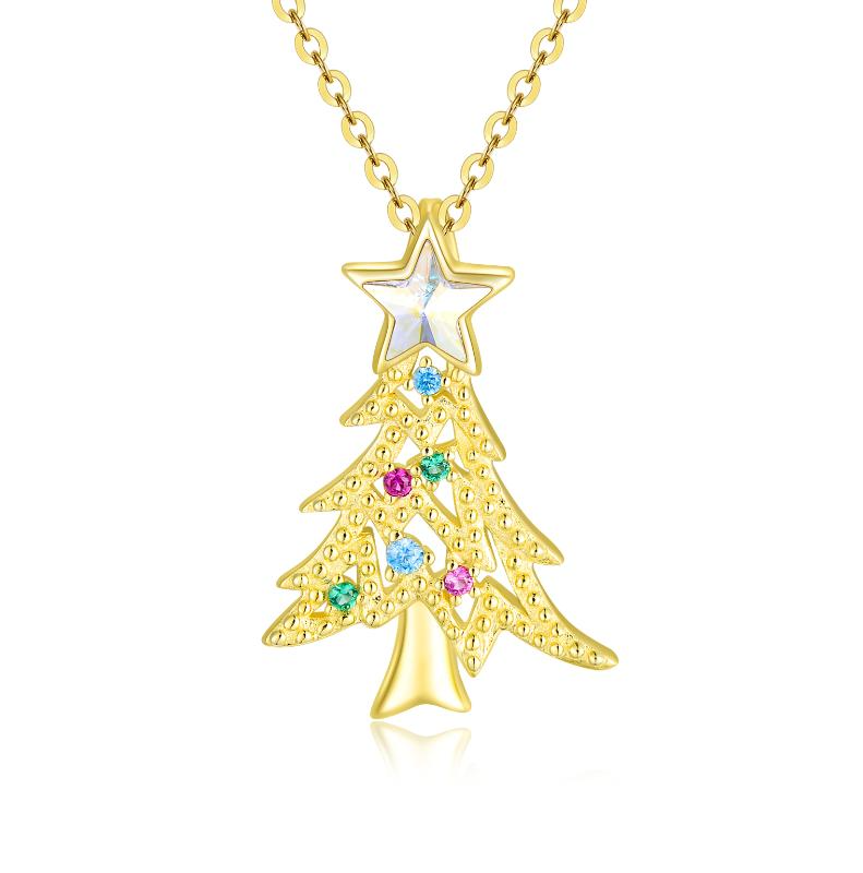 Christmas Gold Plated Tree Necklace with Crystal Jewelry Gift for Women and Girls - Minihomy