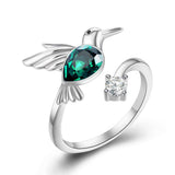 Emerald Green May Birthstone Crystal Ring for Mom Birthday, Sterling Silver Hummingbird Womens Ring Jewelry Gifts - Minihomy