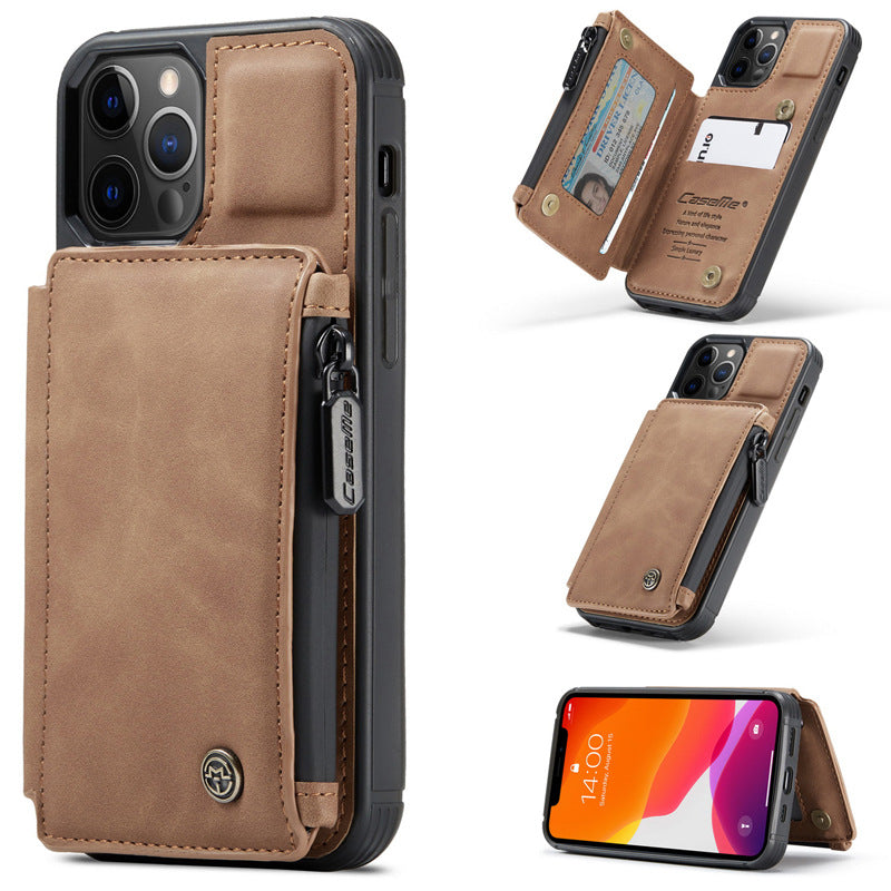 Frosted Retro Multifunctional Zipper Phone Case Flip Card - Minihomy