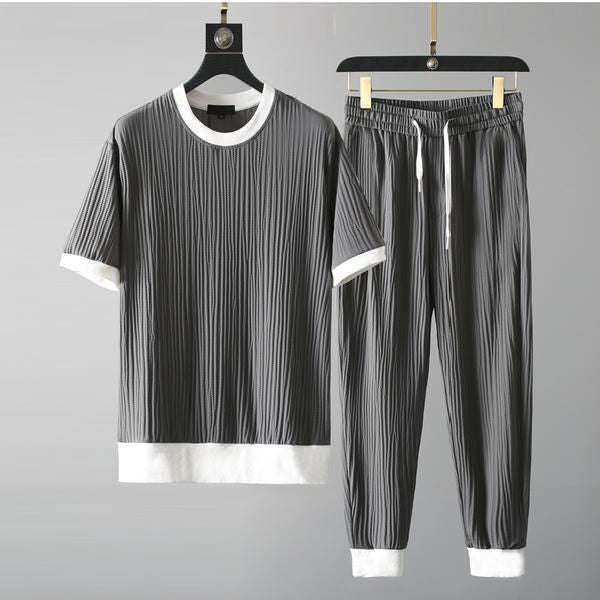 Casual Men's Round Neck Stretch Breathable Short Sleeve Sports Suit - Minihomy