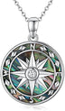 Compass Necklace for Women Sterling Silver Malachite Abalone Shell Pendant Jewelry Graduation Gift for Men Teens - Minihomy