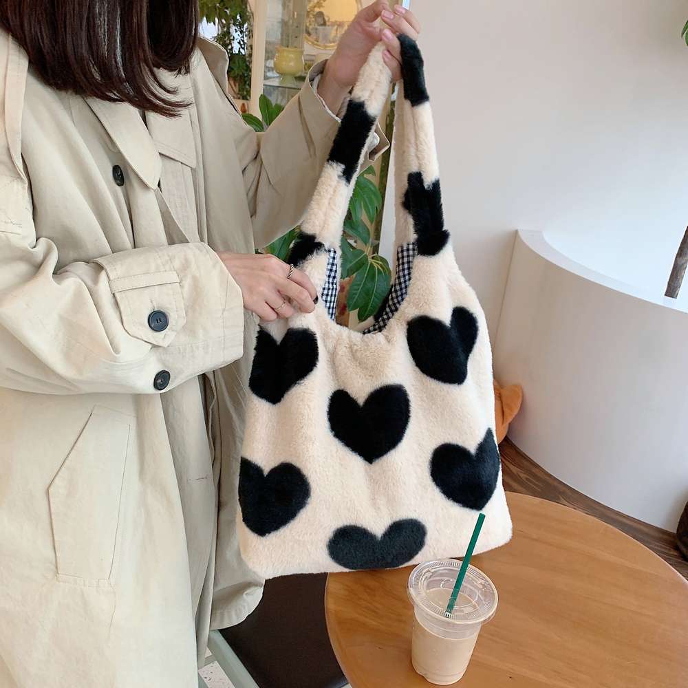 Love Heart Shoulder Bags Double Side Used Winter Underarm Bag Women - Minihomy