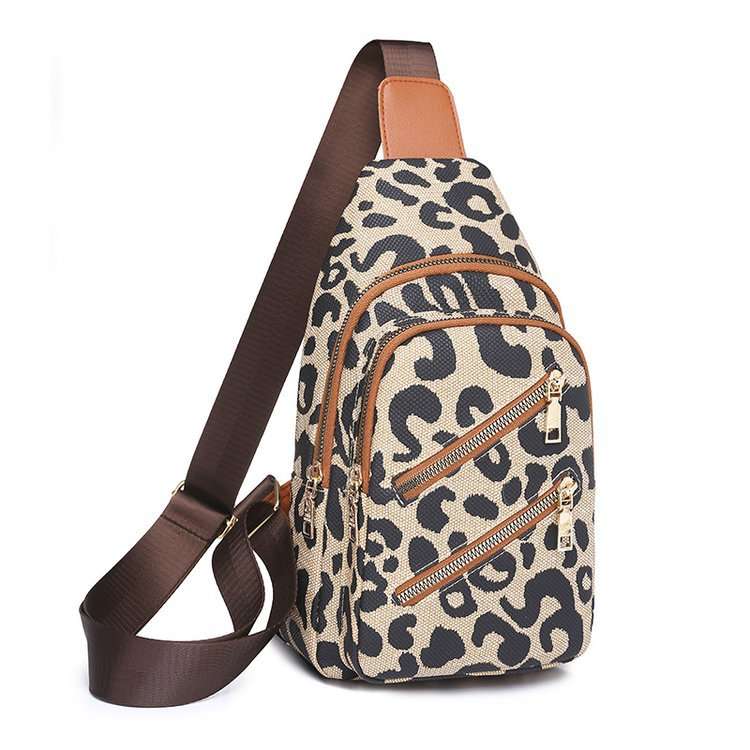 Leopard Print Sling Chest Bag With Headphone Jack Crossbody Backpack Shoulder Bag Women - Minihomy