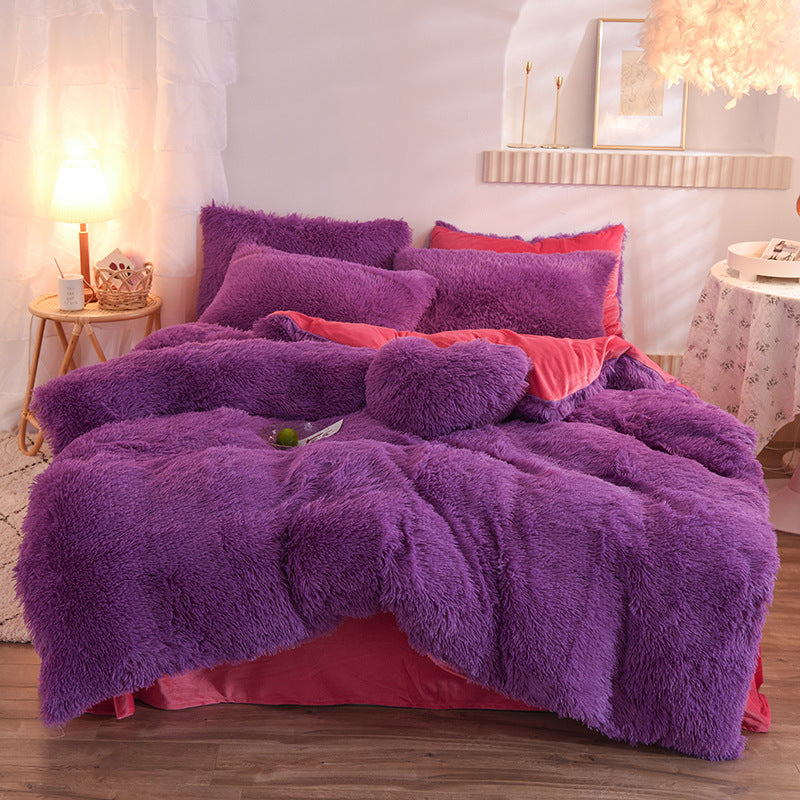 Duvet Cover Queen King Winter Warm Bed Quilt Cover Pillowcase Fluffy Plush Shaggy Bedclothes Bedding Set - Minihomy