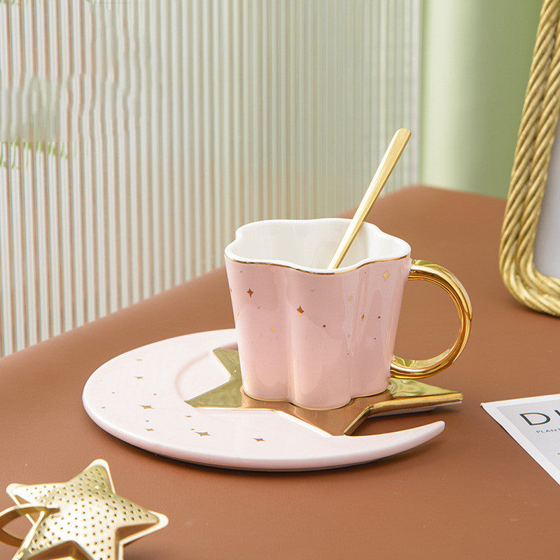 Creative Ceramic Cup With Star And Moon Saucer - Minihomy