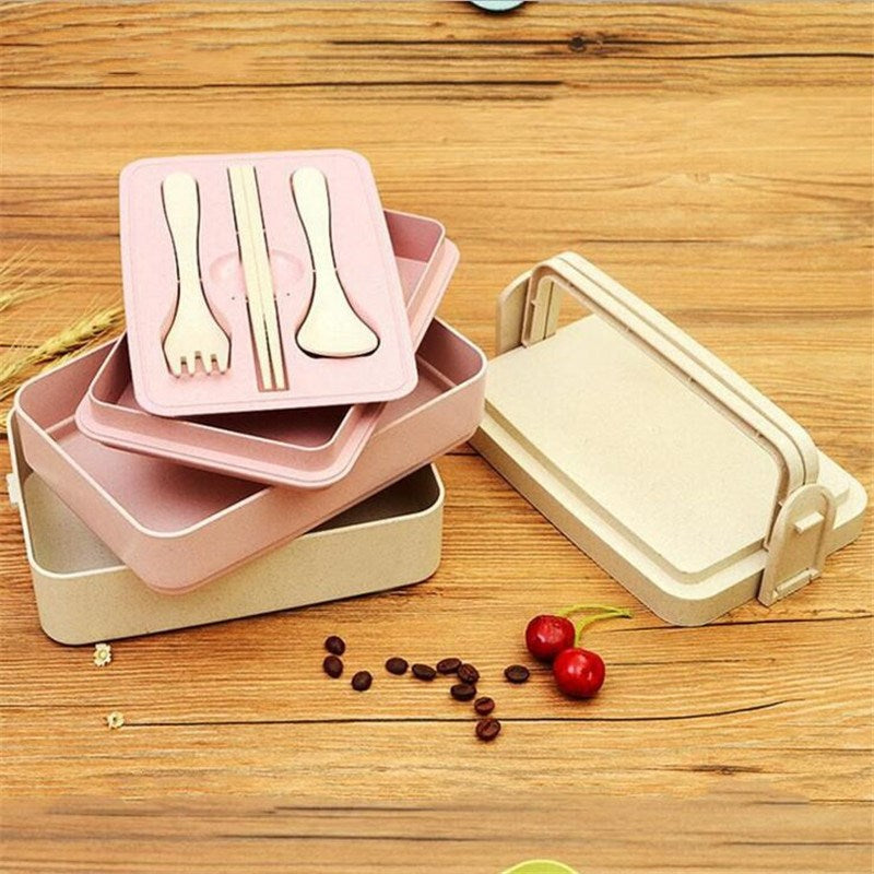 Wheat Straw Rectangular Multilayer Bento Box