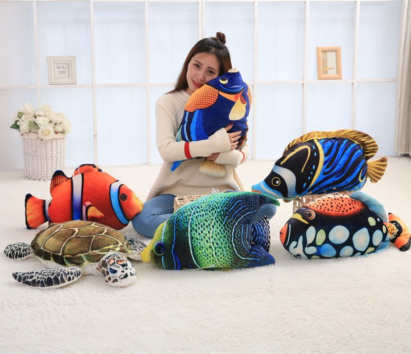 Big turtle Tropical Fish 3D Printing Soft Plush Chair Seat Cushion Pillow Home Car Decor Stump Shaped Decorative Pillows - Minihomy