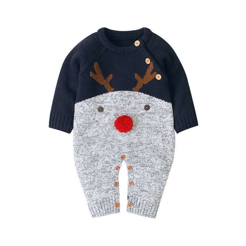 Boys and girls knitted cartoon deer romper Christmas sweater - Minihomy