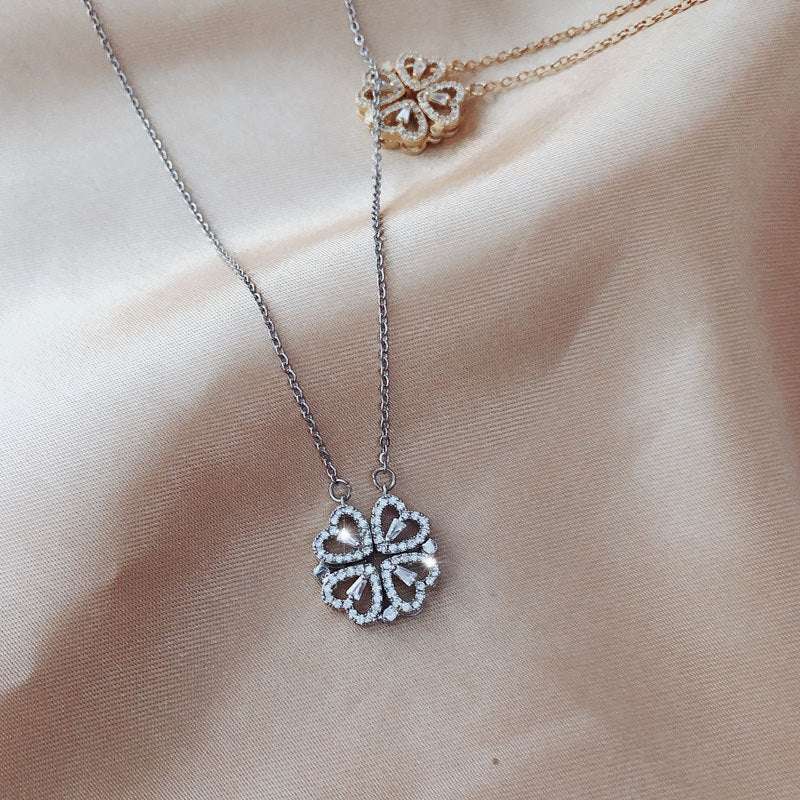 Explosive Style Detachable Deformed Four-leaf Clover Necklace For Women A Multi-wearing Zircon Small Love Short Clavicle Chain - Minihomy